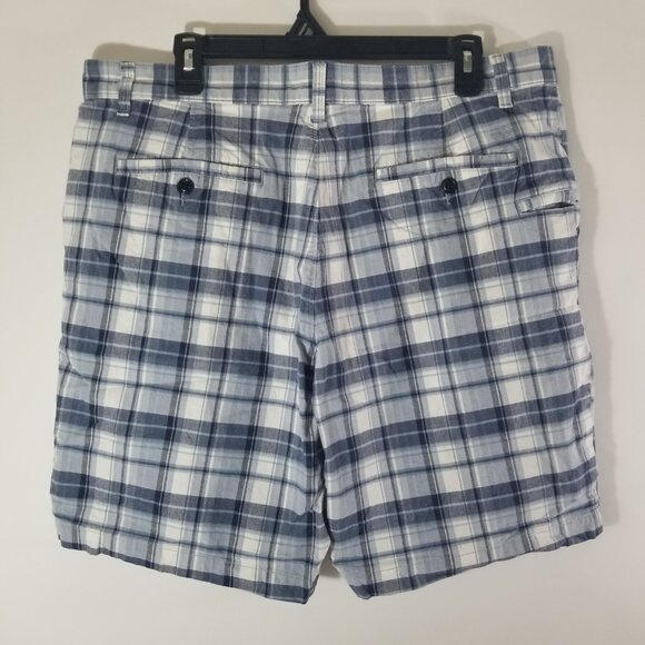 Dockers Mens 38 Blue White  Plaid Checker Zip Up Shorts 19" Pockets Belt Loops - Picture 8 of 14